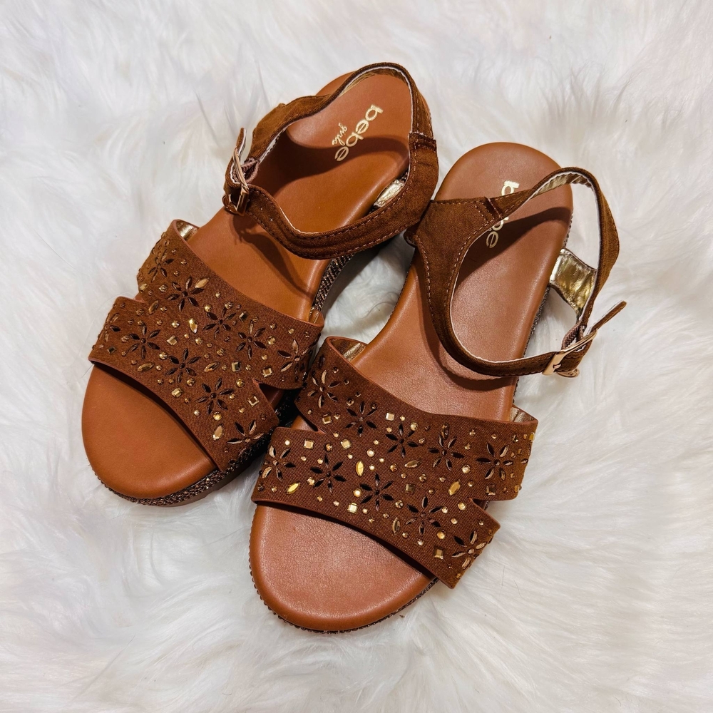 Bebe Brown and Gold Rhinestone Kids Sandals